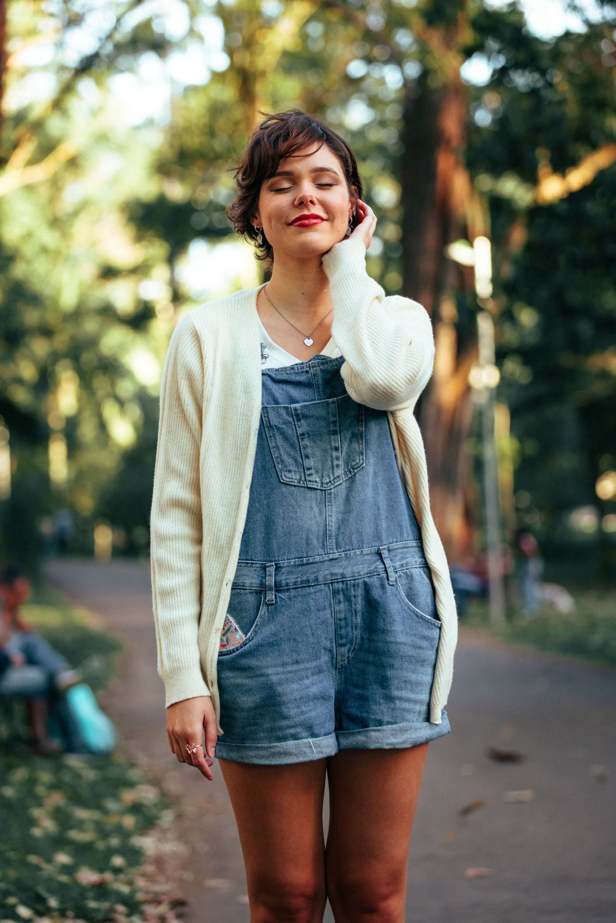 Close view of plus size dungarees bib pocket and adjustable overall straps